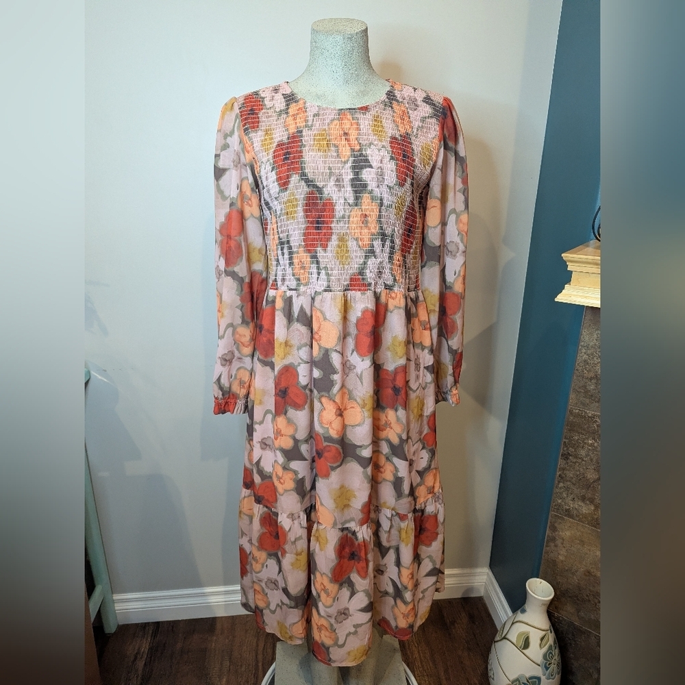 Mad About Style Jilly Box Grace Farm Floral Smocked Midi Dress Size L NWOT - Picture 15 of 17